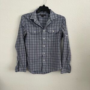 Michael Kors Navy and White Checkered Casual Shirt medium